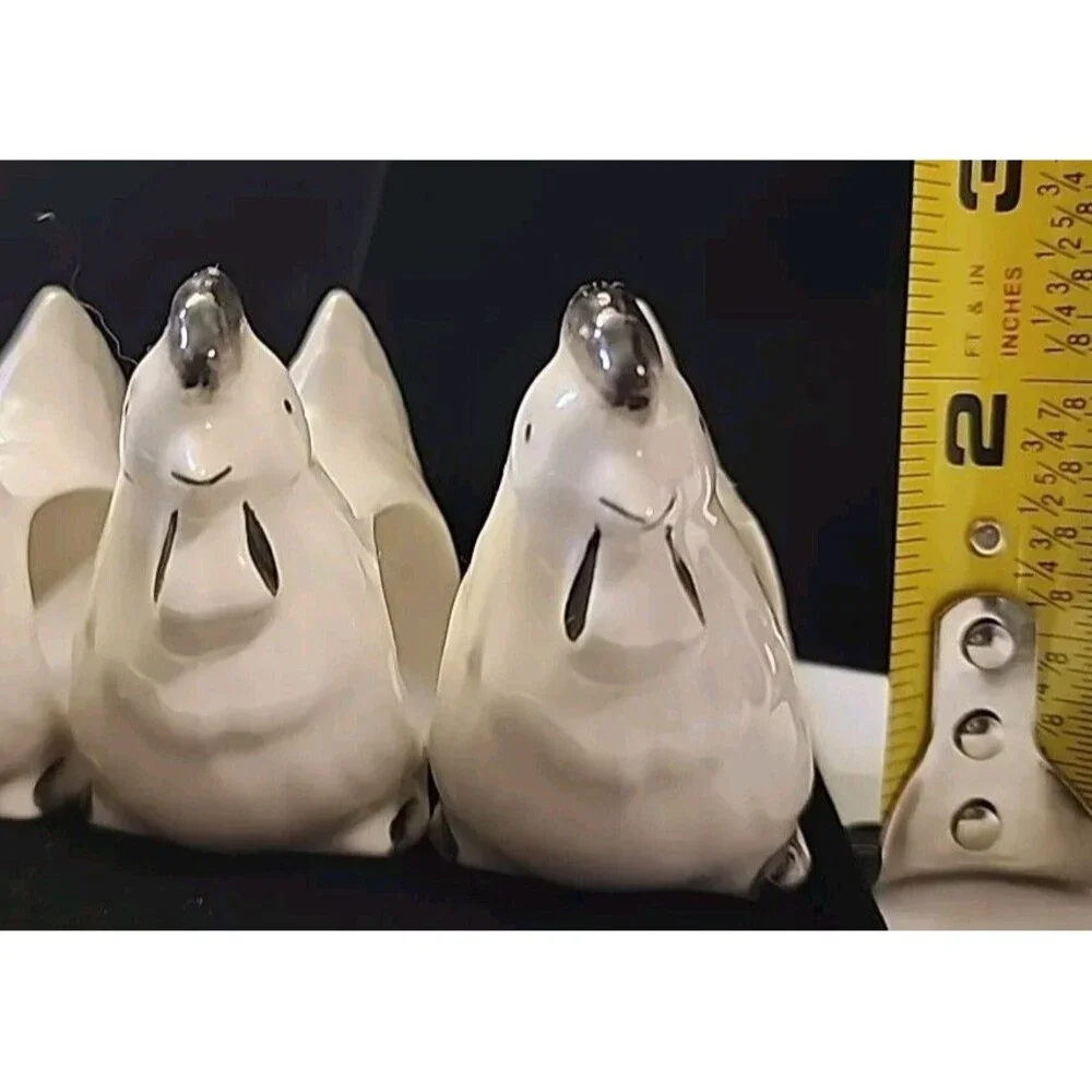 6 Black & White Ceramic Chicken Napkin Rings Farmhouse Farmcore Cottagecore